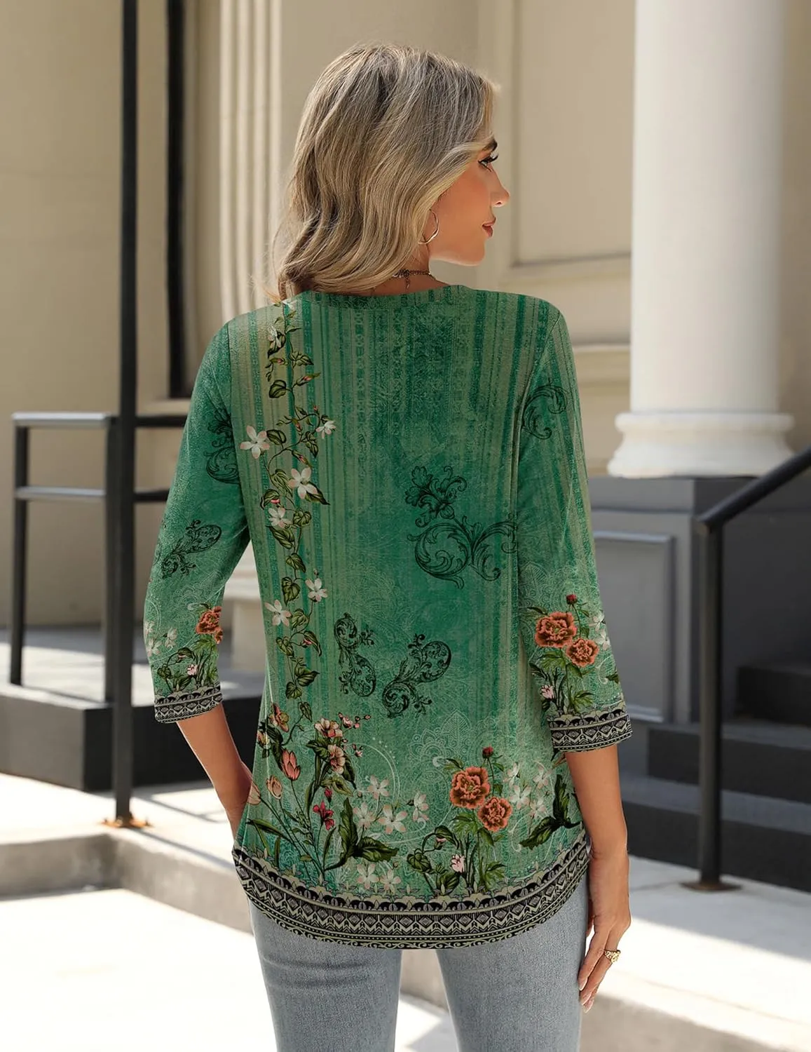 Zeagoo 3/4 Length Sleeve Womens Tops Crew Neck Loose Fit Shirts Pleated Cute Clothes Dressy Casual 2025 Summer Tunics