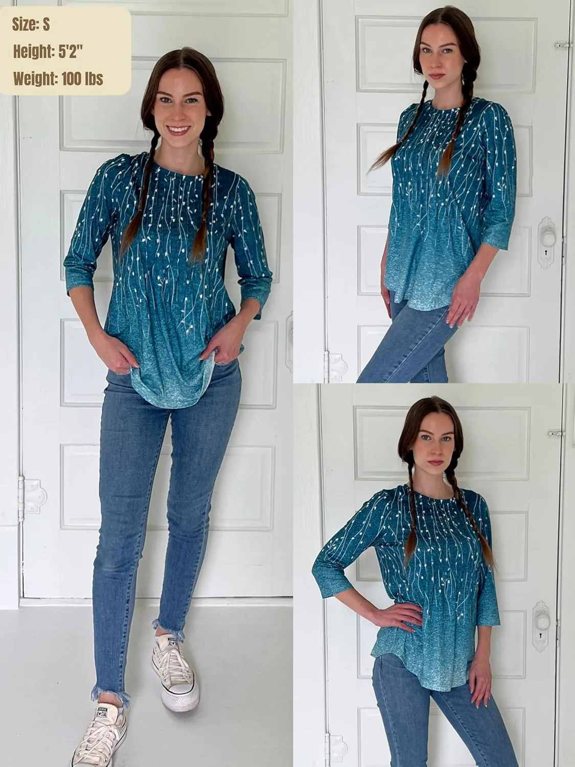 Zeagoo 3/4 Length Sleeve Womens Tops Crew Neck Loose Fit Shirts Pleated Cute Clothes Dressy Casual 2025 Summer Tunics