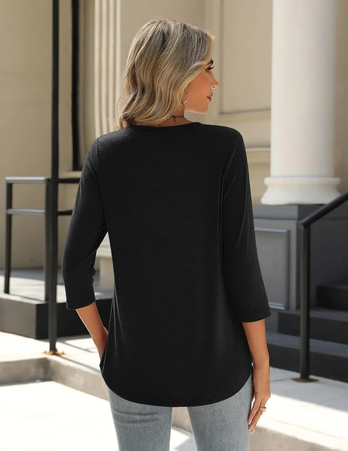 Zeagoo 3/4 Length Sleeve Womens Tops Crew Neck Loose Fit Shirts Pleated Cute Clothes Dressy Casual 2025 Summer Tunics